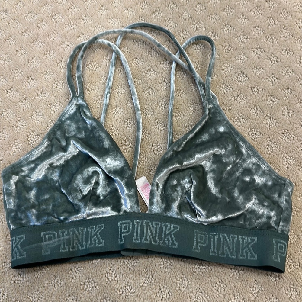 pink green velvet bra! size small!